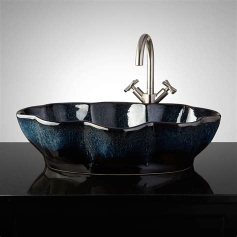 The textured surface of the sink is dynamic and requires minimal. Bellerose Hand-Glazed Pottery Vessel Sink - Ocean Blue ...