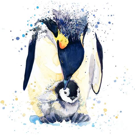 Cute Penguin Watercolor Illustration Digital Art By Faenkova Elena