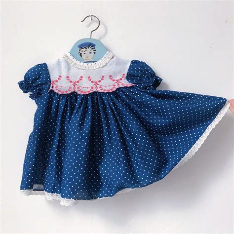 Vintage Age 6 12 Months Blue Polka Dot Baby Dress Etsy Vintage Baby