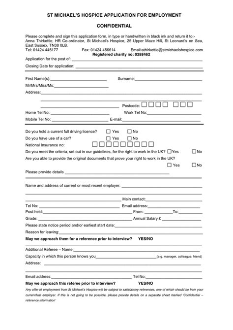 Hospice Application For Employment In Word And Pdf Formats
