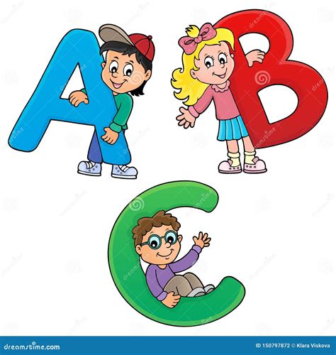 Kinder Mit Buchstaben Abc Thema 1 Vektor Abbildung Illustration Von