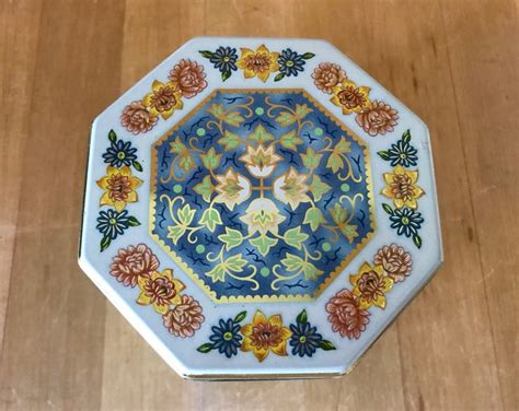 Vintage Octagon Shaped Floral Tin Box Design By Daher Made Etsy