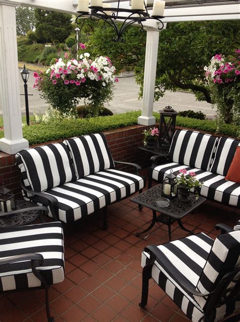 Black And White Striped Outdoor Furniture Cushions