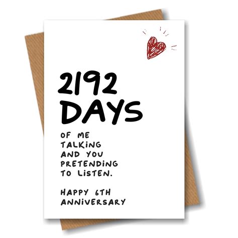 6th Anniversary Card 2192 Days Of Me Talking Funny For Etsy Uk