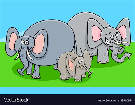 Funny Elephants Cartoon Character Group Royalty Free Vector