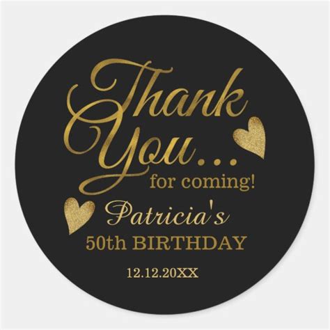 Black And Gold 50th Birthday Thank You Classic Round Sticker Zazzle