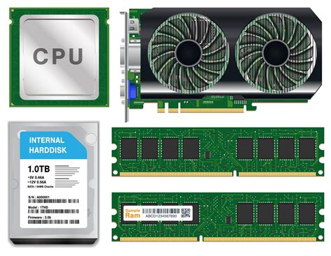 Cpu Graphic Card Harddisk Ram On White Background 2263962 Vector Art At