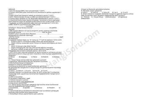 12 Sınıf Çağdaş Türk ve Dünya Tarihi 2 Dönem 1 Yazılı Soruları Test