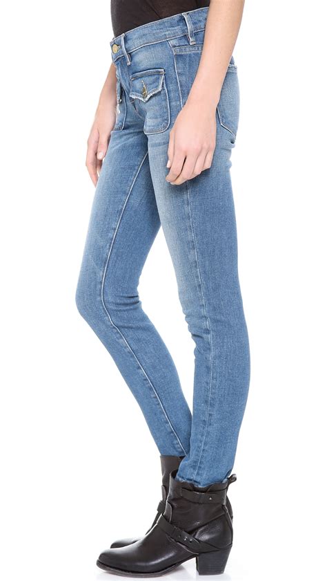 Lyst Frame Le Skinny Crop Flat Pocket Jeans In Blue