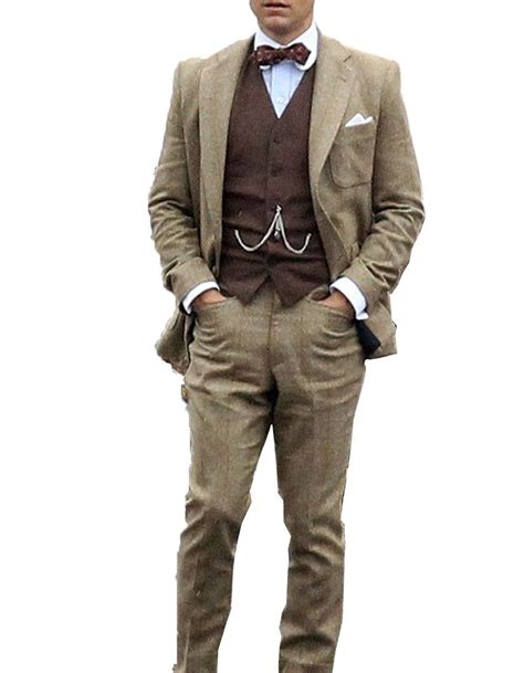 Mens Vested Great Gatsby Leonardo Dicaprio Suit In Taupe Gatsby Men Outfit Great Gatsby Men