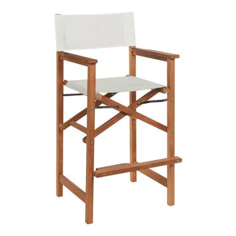 Captain Bar Foldable Teak Outdoor Bar Stool With Arms And A White