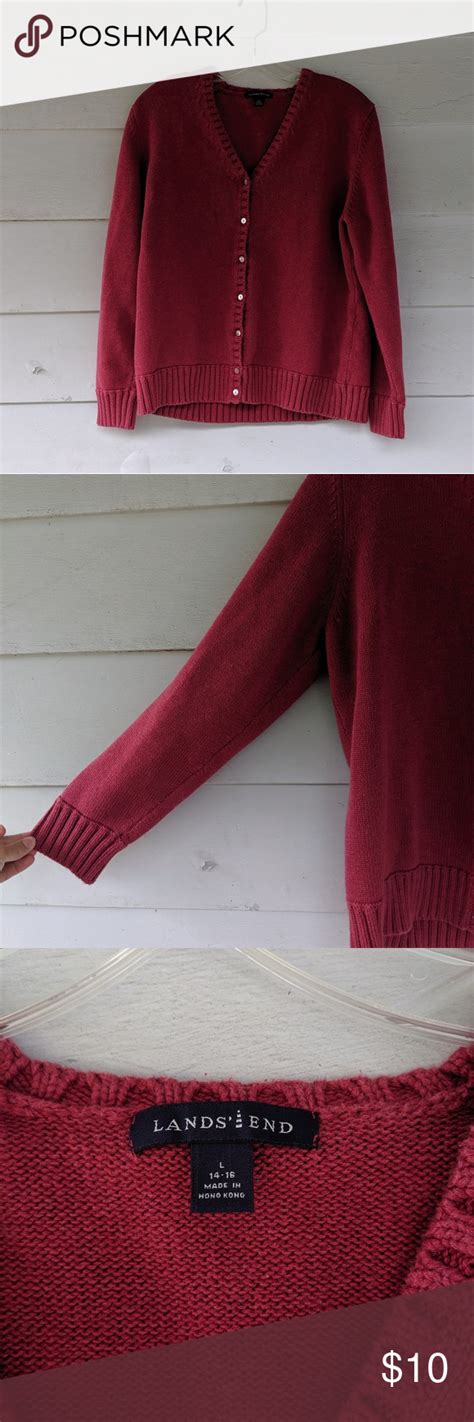 100 Cotton Lands End Maroon Sweater Large Maroon Sweater