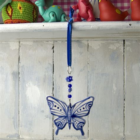 Blue Butterfly Hanging Decoration Handmade In The Uk