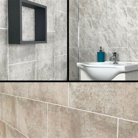 Tile effect wall panels for bathroom, are a very popular wall panel. Cutline Grey Marble Tile Effect Bathroom Panels Shower Wet ...