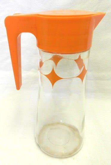 vintage anchor hocking orange star tall juice glass pour lid pitcher carafe