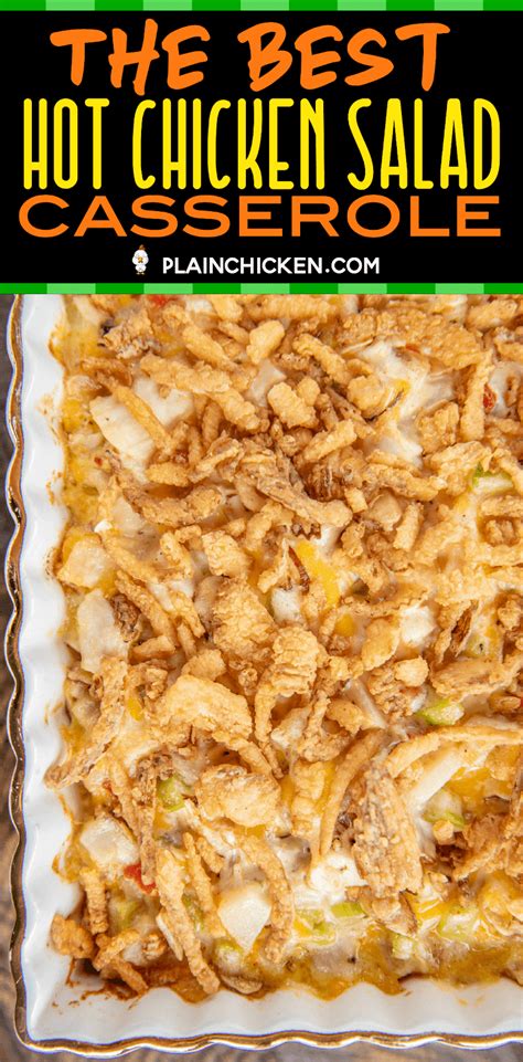 Try this easy chicken salad recipe that's great as a hearty lunch or quick weeknight dinner. The BEST Hot Chicken Salad - seriously delicious chicken ...
