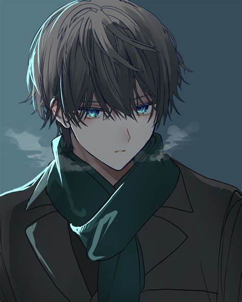 An Anime Character With Blue Eyes Wearing A Black Jacket And Green