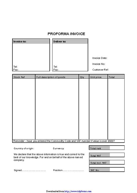 Pro Forma Invoice Template Pdfsimpli