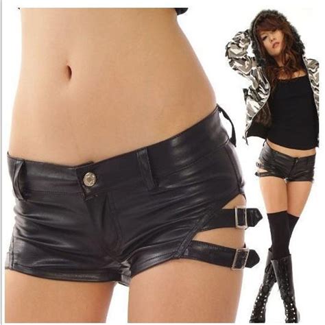 1pcs Womens Sexy Leather Shorts 2018 Summer Fashion Pu Leather Buttons