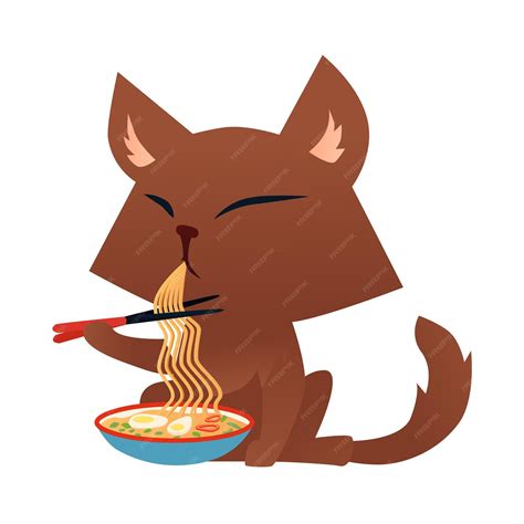 Premium Vector Cartoon Cat Character Eating Ramen Noodle With