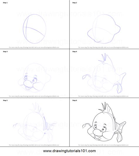 How to Draw Flounder from The Little Mermaid printable ...