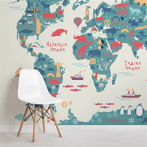 Explorer Kids World Map Wallpaper Mural Hovia In 2021 World Map
