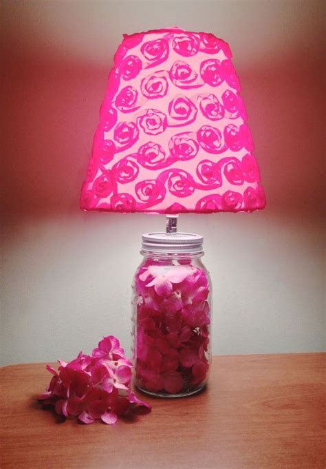 Vintage Ball Mason Jar Table Lamp With Pink Flowers Petals And Etsy