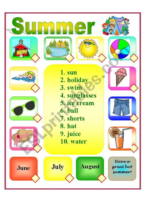 Summer Activities English Esl Worksheets For Distance Learning And