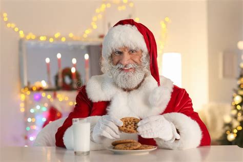 219 Santa Claus Eating Cookies Drinking Milk Christmas Stock Photos