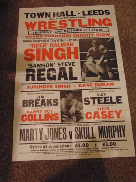 1980s British Wrestling Poster Steve William Regal Marty Jones