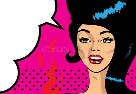 Retro Pop Art Hot Woman Love Illustration Of Smile Red Lips Stock Illustration Illustration