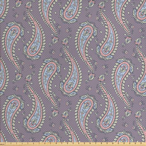 Blue Paisley Fabric By The Yard Flowers Leaves Tear Drop Shaped Polka