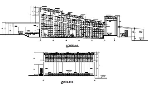 Auditorium Hall Main Section And Side Section Drawing Details Dwg File