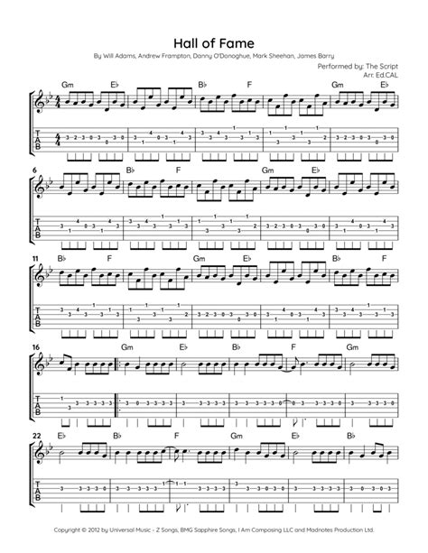 Hall Of Fame Arr Ed CAL Sheet Music The Script Feat Will I Am Guitar Tab