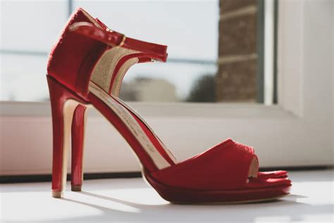Red Leather Peep Toe Heeled Sandals · Free Stock Photo