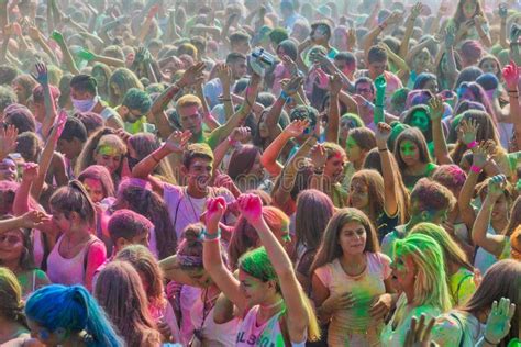 People Throw Colour Powder Editorial Photography Image Of Audience