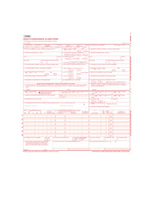 Cms 1500 Form Fillable Template Blank Paper Printable Forms Free Online