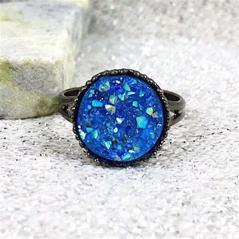 Blue Druzy Ring Adjustable Blue Drusy Ring For Women Blue Etsy Blue