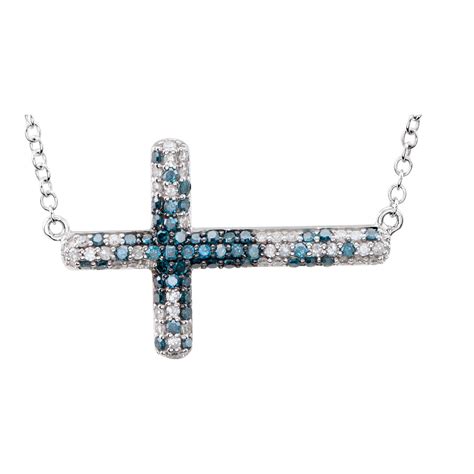 Diamond2deal 14k White Gold 38 Ctw Diamond Sideways Cross Pendant