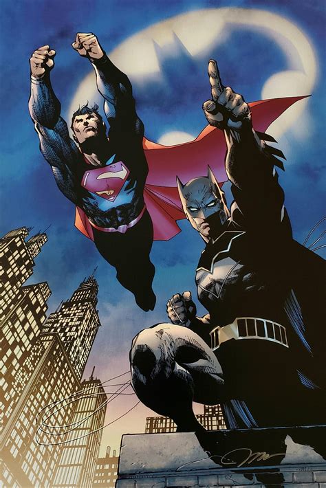 Jim Lee Signed Batman Superman Heroes Unite Dc Giclee On Canvas Limite