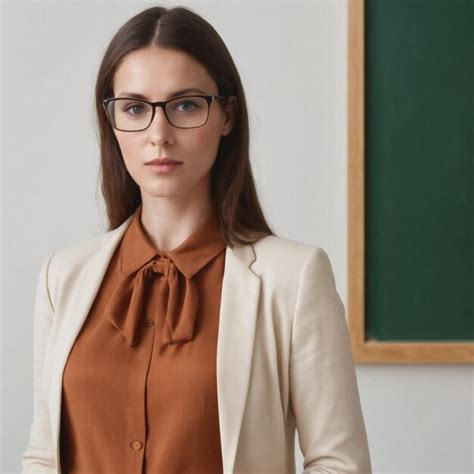 Premium Ai Image A Woman In Glasses And A Blazer Stands In Front Of A