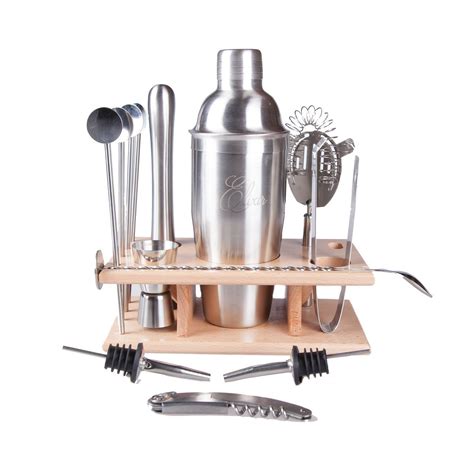 Standcn 7 pcs 304 stainless steel kitchen utensil set with wooden handle, mirror finish polishing includes rotating holder, spatula, soup ladle, skimmer, slotted spatula, spaghetti server, large spoon. AmazonSmile: 14 Piece Cocktail Bar Set 25 Ounce Shaker ...