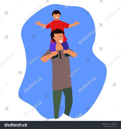 vector graphic illustration father carrying his stock vector royalty free 2156682895