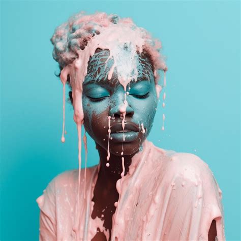 Premium AI Image A Woman With Paint Dripping Down Her Face Is Covered In Paint