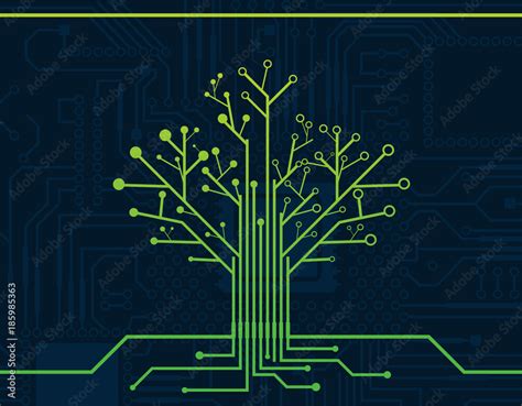 Electronic Green Nerve Neuron Tree Circuit Board Design Vector