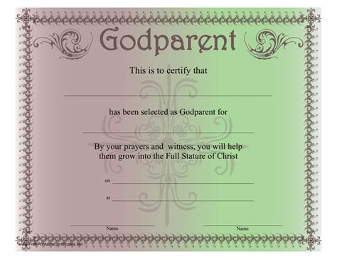 Godparent Certificate Template Brown And Green Download Printable Pdf