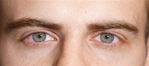 Man With Blue Eyes Looking At The Camera Macro Stock Image Image Of
