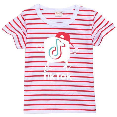 Tik Tok Cartoon Summer Kids Girls Stripe Cotton T Shirt Children Tops