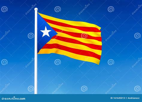 Waving Flag Of Catalonia On The Blue Sky Background Stock Illustration