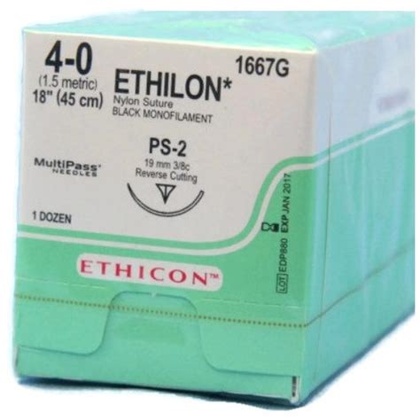 4 0 X 18 Ethilon Black Monofilament Nylon Suture With Ps 2 Needle